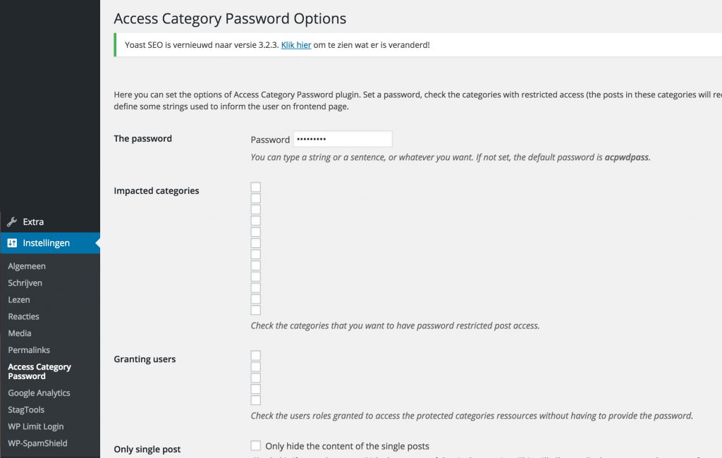 Access Category Password